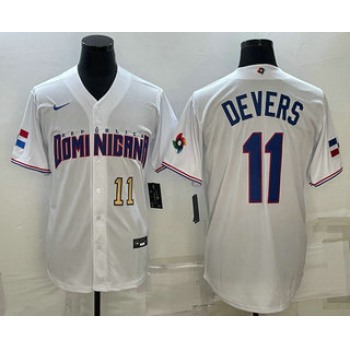Mens Dominican Republic Baseball #11 Rafael Devers Number 2023 White World Baseball Classic Stitched Jersey