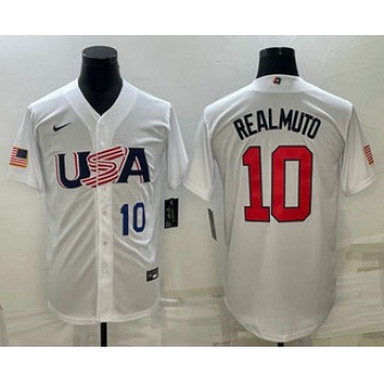 Mens USA Baseball #10 JT Realmuto Number 2023 White World Baseball Classic Stitched Jersey