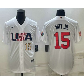 Mens USA Baseball #15 Bobby Witt Jr Number 2023 White World Baseball Classic Replica Stitched Jersey
