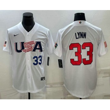 Mens USA Baseball #33 Lance Lynn Number 2023 White World Baseball Classic Stitched Jersey