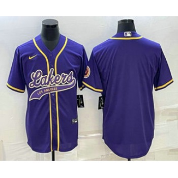 Men's Los Angeles Lakers Blank Purple Cool Base Stitched Baseball Jersey